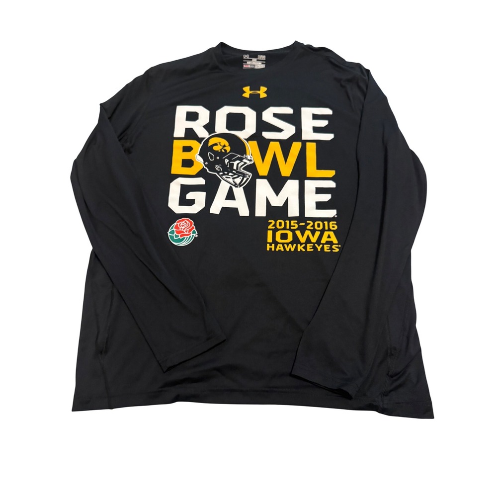 Under Armour Iowa Hawkeyes Rose Bowl Shirt Mens Large Black Loose Fit HeatGear